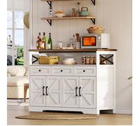 Buffet avec rangement bar à café avec 3 tiroirs console de style cottage avec portes Armoires avec étagères Blanc+Marron 140 cm