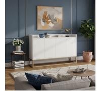 Buffet Bahut 120cm - 4 Portes Push-to-Open - Meuble de Rangement Salon - Pieds Métal Doré - Style Moderne Minimaliste Blanc