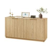 Buffet-Bahut 160cm, Rayures Verticales Motif Ondulé, Meuble TV Rangement, 160x40x80cm, Chêne, Pour Chambre Salon Entrée