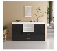 Buffet Bahut 2 portes 2 tiroirs | 140 x 80 x 40 cm | Couleur Blanc et Noir Finition Brillante | Rangement | ROQUE