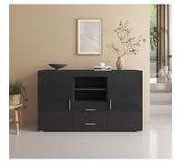 Buffet Bahut 2 portes 2 tiroirs | 140 x 80 x 40 cm | Couleur Noir Finition Brillante | Rangement | ROQUE