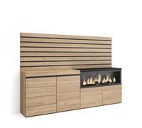 Buffet, Bahut, 214x35x145 cm, Chambre à coucher, pièce, Cheminée électrique XXL, Commode, Buffet, Chêne, RF3419