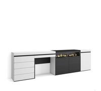 Buffet, Bahut, 277x35x75 cm, Chambre à coucher, pièce, Cheminée électrique, Commode, Buffet, Coiffeuse, Blanc, RF3405