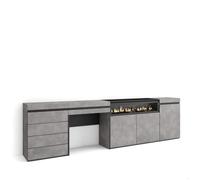 Buffet, Bahut, 277x35x75 cm, Chambre à coucher, pièce, Cheminée électrique, Commode, Buffet, Coiffeuse, Ciment, RF3409
