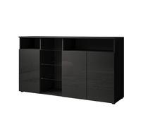 Buffet Bahut 3 portes | 3 étagères en verre | LED | 150 x 82 x 40 cm | Couleur Noir avec Finition Brillante | Clark L