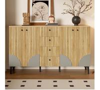 Buffet Bahut 4 Portes et 4 Tiroirs, Plateau Décoratif - BEAUNIV - Bois, pour Salon ou Entrée, 160×36×94 cm
