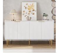 Buffet bahut 4 portes rangement soft-close blanc et doré, étagères réglables en MDF 140 x 38 x 75 cm Grjofek