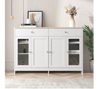 Buffet bahut - Armoire de salon - Armoire moderne - 4 portes 3 tiroirs - Portes en verre - Blanc - 120*37*80cm