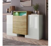Buffet bahut Armoire de salon - Effets lumineux LED multicolores - Blanc brillant et couleur bois