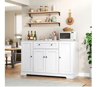 Buffet bahut, Buffet en bois Blanc, Buffet bas salon avec 4 portes et 1 tiroir, 4 portes 1 tiroir, Style Moderne, 138x40x85CM