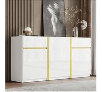 Buffet bahut, Buffet moderne, 3 portes et 2 tiroirs, Buffet de salon, 160x40x78 cm, Blanc finition brillante, Meuble de rangement