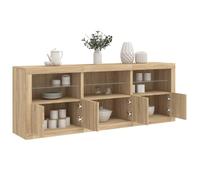 Buffet bahut chêne Sonoma avec lumières LED RVB 3 pièces 181,5x37x67 cm Meuble Armoire Rangement Salon Salle à Manger Cuisine Moderne élégant - Espace tiroir Porte étagère Console vitrine