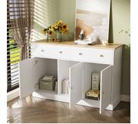 Buffet Bahut de Salon Elégant, Armoire de Cuisine avec 3 Portes 2 Tiroirs, Meuble Moderne, Décor chêne et Blanc, 120x36x80cm