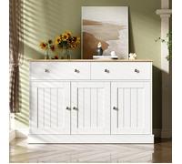 Buffet Bahut de Salon Elégant, Armoire de Cuisine avec 3 Portes 2 Tiroirs, Meuble Moderne, Décor chêne et Blanc, 120x36x80cm