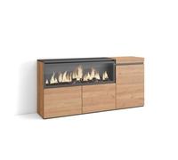 Buffet, Bahut, Enfilade, 3 Portes, 158x35x75cm, 1feu électrique XXL, couleur chêne Beige, RF3290
