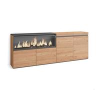 Buffet, Bahut, Enfilade, 4 Portes, 208x35x75cm, 1feu électrique XXL, couleur Chêne Beige, RF3225