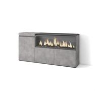 Buffet, Bahut, Enfilade, Meuble de Séjour, 158x35x75cm, 1feu électrique XXL, Ciment, RF3287