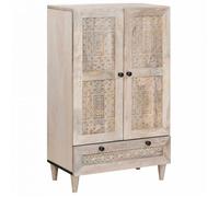vidaXL Haut Armoire Blanc 60 x 33 x 100 cm Bois de manguier Massif, Buffet Fonctionnel, Meuble de Rangement Moderne, élégant en Bois de Mangue, Parfait pour Salle à Manger