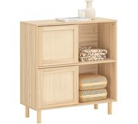 Buffet Bahut FSB87-N SoBuy - 2 Portes Coulissantes Naturel - Bois - 80x35x87cm - Style Campagne