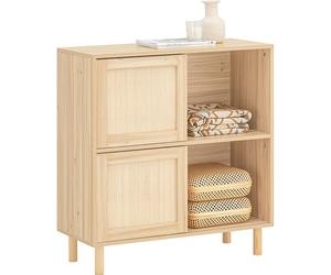 Buffet Bahut FSB87-N SoBuy - 2 Portes Coulissantes Naturel - Bois - 80x35x87cm - Style Campagne