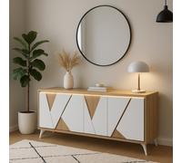 Buffet bahut moderne 225cm coloris chêne et blanc OSTENDE
