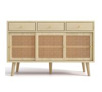 Buffet - Bahut Moderne 3 Tiroirs 3 Portes Coulissantes Cannage Rotin - Étagères Réglables - 120x40x78 cm - Naturel