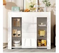 Buffet bahut moderne - TANANT - 95x35x83cm - 1 porte - 6 étagères en verre - Blanc brillant