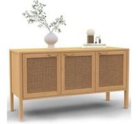 IDMarket - Buffet bas EDHEN 110 cm 3 portes bois et cannage