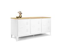 Buffet bas 113 cm ESTER 3 portes métal blanc plateau bois design industriel