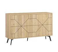 Buffet bas 123cm bois motif géométrique chêne clair Marron