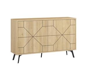 Buffet bas 123cm bois motif géométrique chêne clair Marron