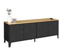 IDMarket - Buffet Bas 140 cm Ester 4 Portes métal Noir et Plateau Bois Design Industriel