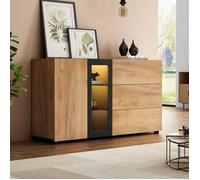 Buffet bas 140x40x80cm Buffet moderne Meuble de rangement salon avec lumière LED 3 tiroirs 3 compartiment 1 porte
