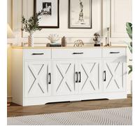 Buffet bas 160×37×75 cm avec étagère réglable, Buffet salon avec espace de rangement, Buffet de cuisine en blanc, MDF