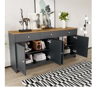 Buffet Bas 160 Cm Gris Noir Et Aspect Bois 3 Tiroirs 4 Portes Étagères Réglables Bahut Enfilade Style Campagne