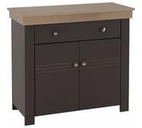 Buffet Bas 2 Portes 1 Tiroir Chêne et Gris Corniche L 88 H 81.5 P 39.7 cm - L 88 x l 39.7 x H 81.3 cm Gris G