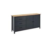 Buffet Bas 2 Portes 3 Tiroirs Bois Ciré coloris Bleu Pétrole - TINA -