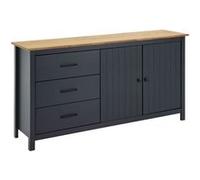 Buffet Bas 2 Portes 3 Tiroirs Bois Ciré coloris Bleu Pétrole - TINA -
