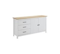 TINA - Buffet Bas 2 Portes 3 Tiroirs Bois Ciré et Blanc