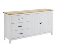 TINA - Buffet Bas 2 Portes 3 Tiroirs Bois Ciré et Blanc