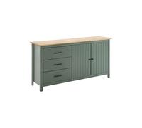 AltoBuy Tina - Buffet Bas 2 Portes 3 Tiroirs Bois Ciré et Vert