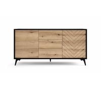 Buffet Bas 2 portes 3 tiroirs Noir et Chêne 154cm - THAÏS