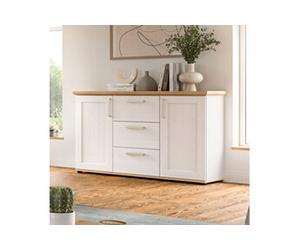 Buffet bas 2 portes 3 tiroirs129x40x80cm décor blanc - VERONICE