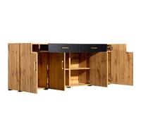Buffet bas 208 cm - Style campagne - 4 portes 2 tiroirs - Marron - A monter soi-meme