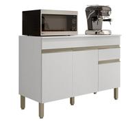 Buffet Bas 3 Portes 1 Tiroir Blanc 5 Niches L 120 H 86 P 53.3 cm - L 120 x l 53.3 x H 86 cm