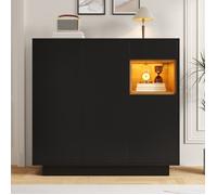 Buffet bas 3 portes 1 tiroir, Buffet moderne, 105x39.5x100.5cm, Meuble à chaussures 18 pairs, Lumineuse LED, Etagère réglable, Noir