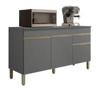 Buffet Bas 3 Portes 1 Tiroir Gris 5 Niches L 150 H 86 P 53.3 cm - L 150 x l 53.3 x H 86 cm