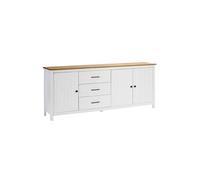 TINA - Buffet Bas 3 Portes 3 Tiroirs Bois Ciré et Blanc