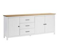 TINA - Buffet Bas 3 Portes 3 Tiroirs Bois Ciré et Blanc