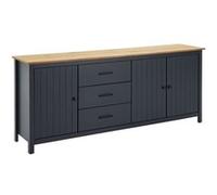TINA - Buffet Bas 3 Portes 3 Tiroirs Bois Ciré et Bleu Pétrole